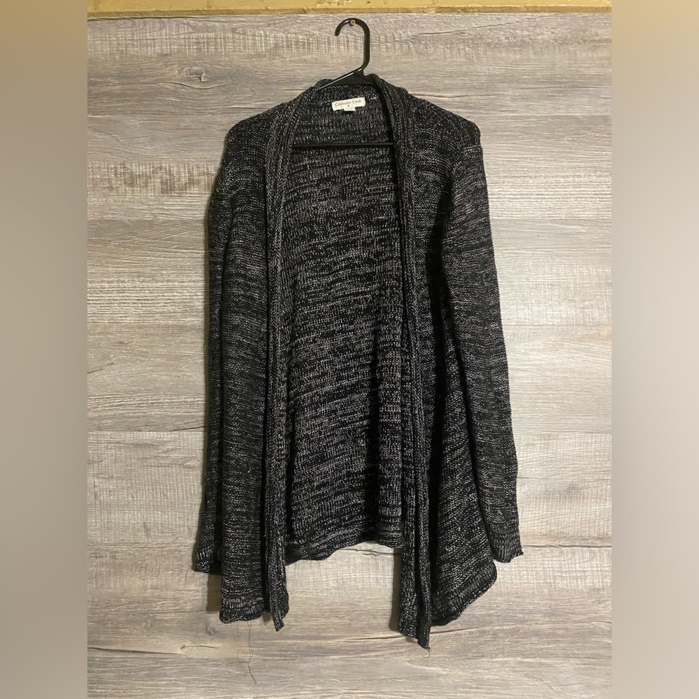 coldwater creek cardigan Women large Open Front Black White Cotton Beachy Cozy